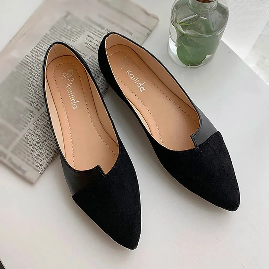 Fashion Splice Mule Flats - Pointed Toe Ballerina Ballet Flats, Casual Slip-On Shoes for Women, Loafers Zapatos