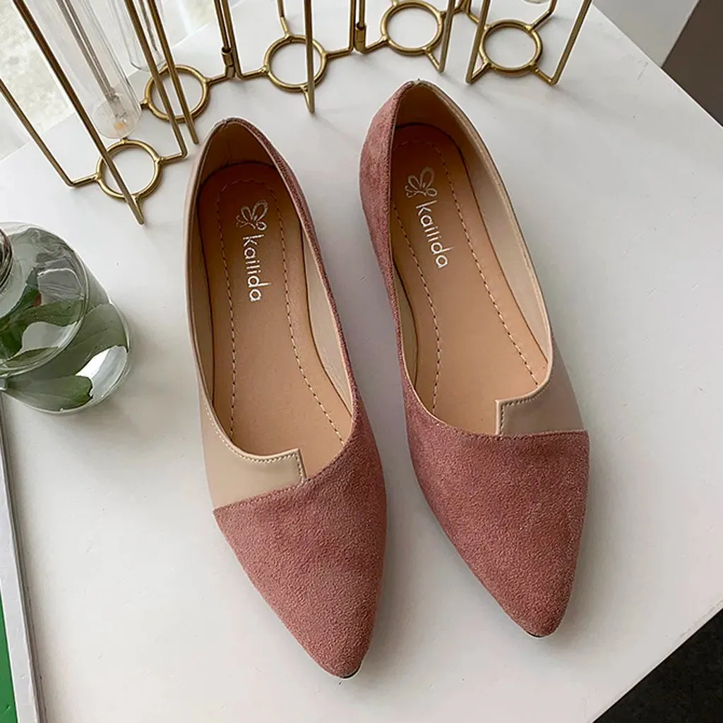 Fashion Splice Mule Flats - Pointed Toe Ballerina Ballet Flats, Casual Slip-On Shoes for Women, Loafers Zapatos
