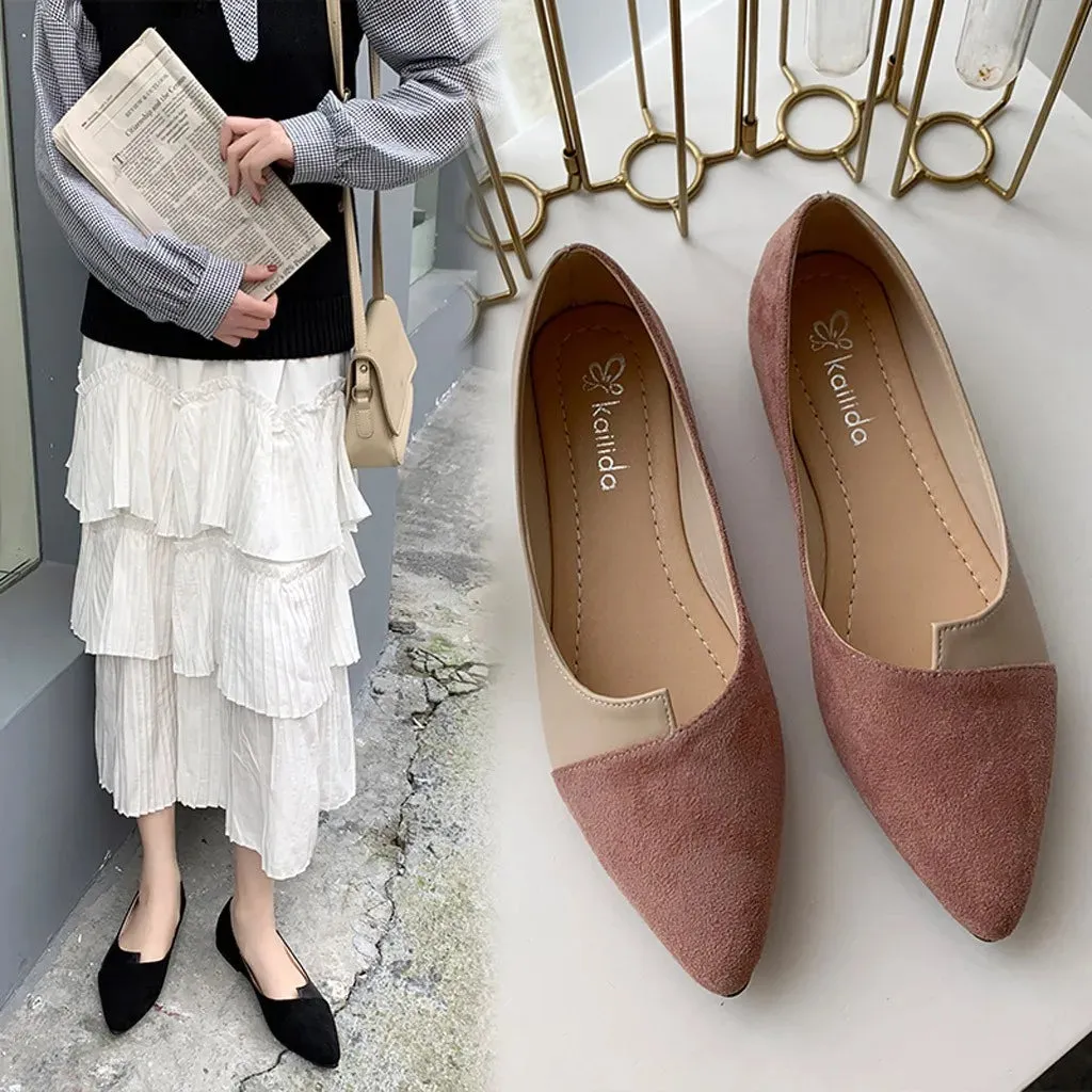 Fashion Splice Mule Flats - Pointed Toe Ballerina Ballet Flats, Casual Slip-On Shoes for Women, Loafers Zapatos