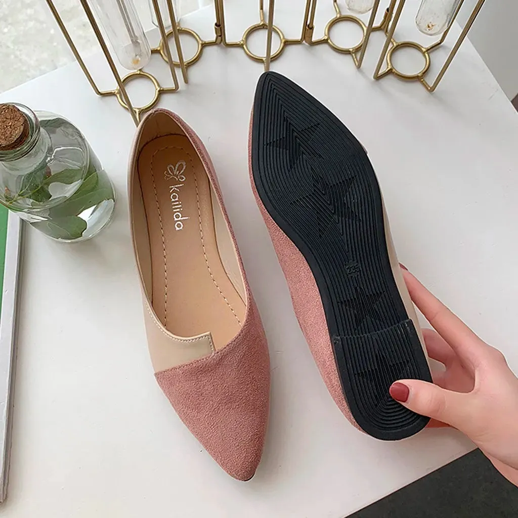 Fashion Splice Mule Flats - Pointed Toe Ballerina Ballet Flats, Casual Slip-On Shoes for Women, Loafers Zapatos