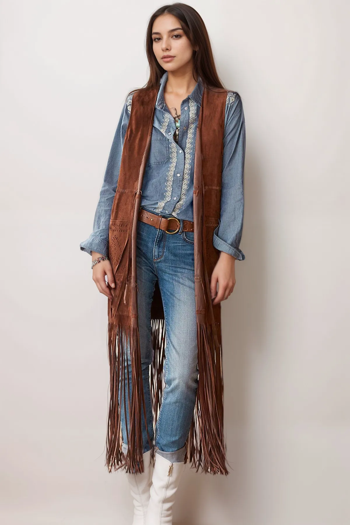 Fringe Vest | Brown Faux Suede | Western-Inspired Statement Layer
