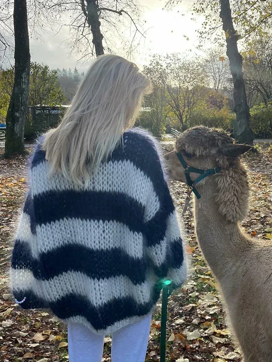 Fuzzy Striped Sweater | Acrylic Blend | Oversized Fit