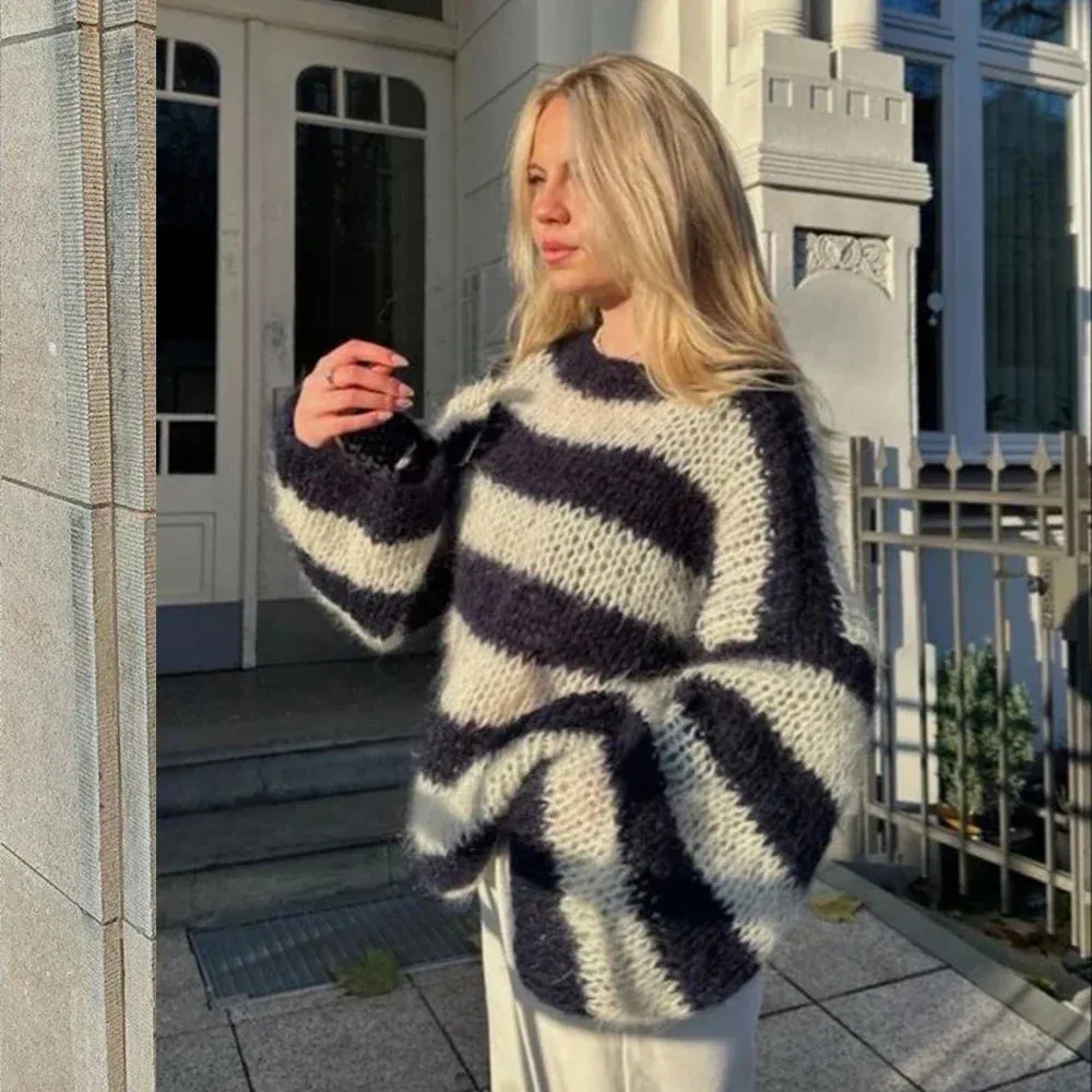 Fuzzy Striped Sweater | Acrylic Blend | Oversized Fit