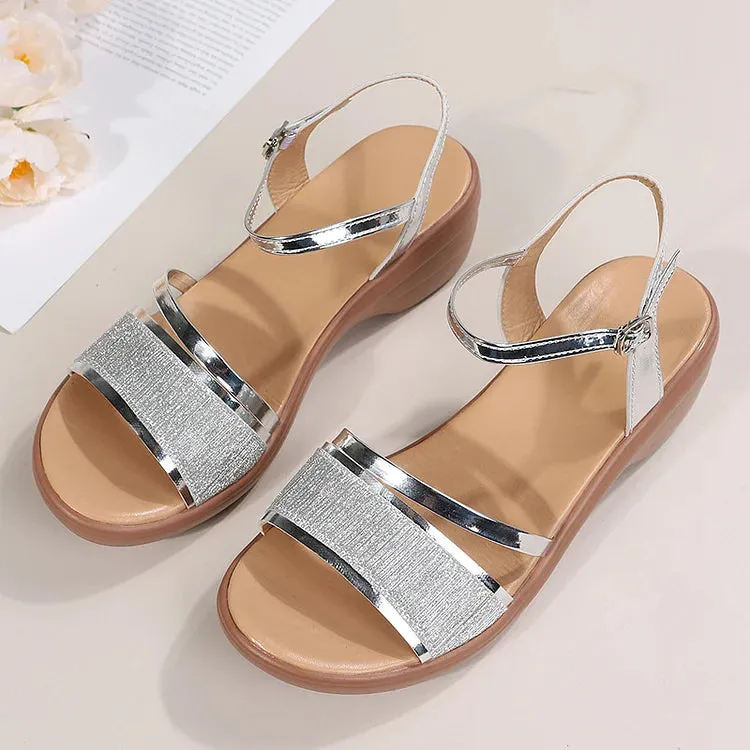 Glitter & Metallic Sandals | Low Heel | Elegant & Comfortable