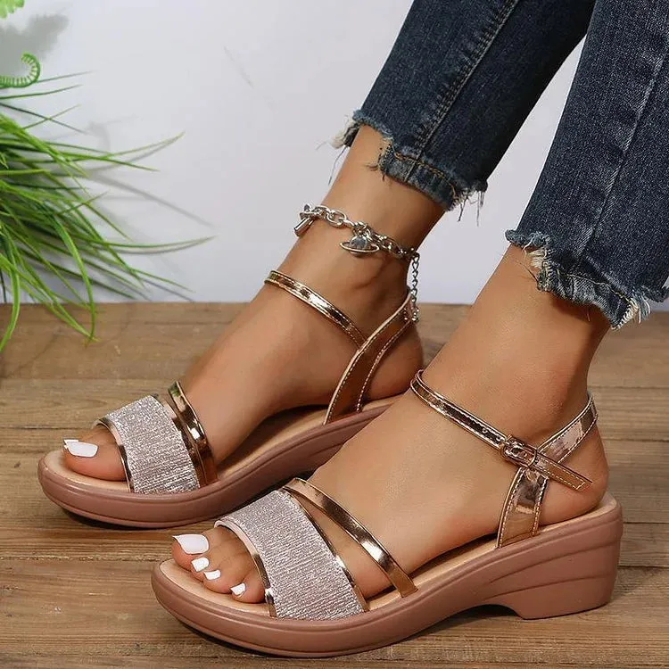 Glitter & Metallic Sandals | Low Heel | Elegant & Comfortable
