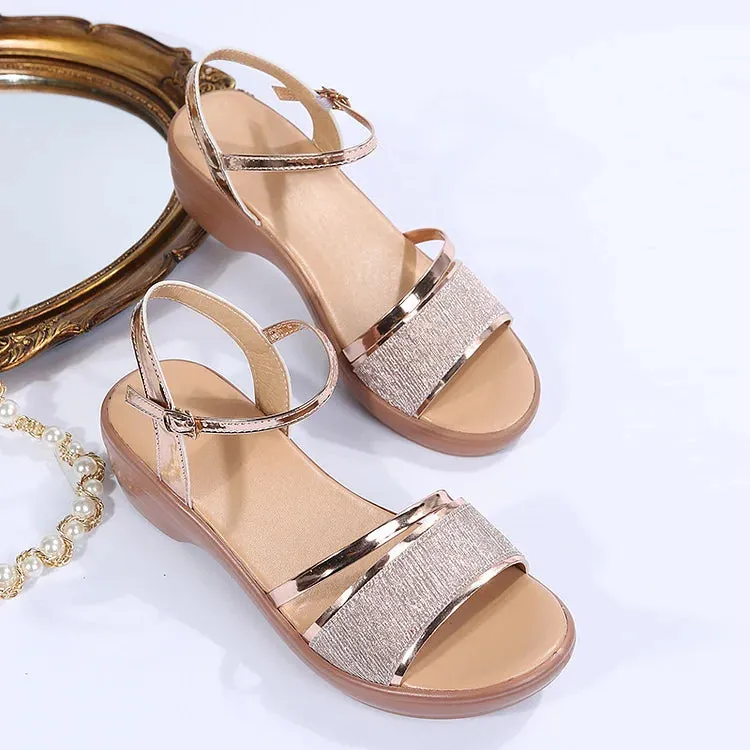Glitter & Metallic Sandals | Low Heel | Elegant & Comfortable