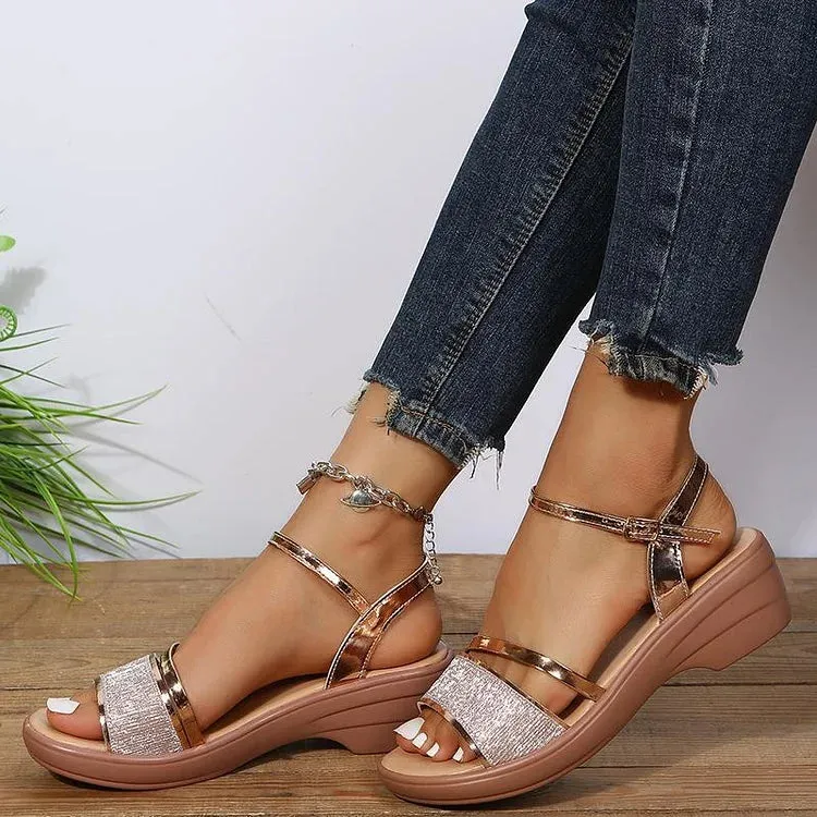 Glitter & Metallic Sandals | Low Heel | Elegant & Comfortable