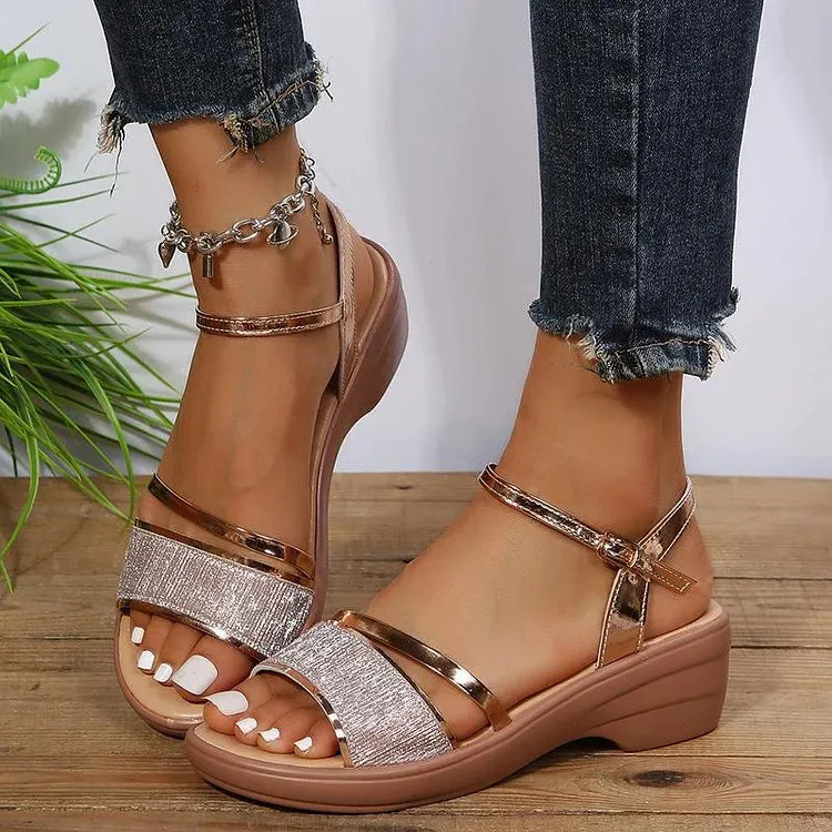Glitter & Metallic Sandals | Low Heel | Elegant & Comfortable
