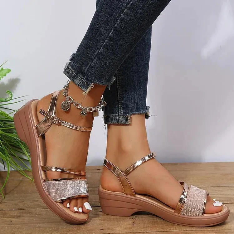 Glitter & Metallic Sandals | Low Heel | Elegant & Comfortable