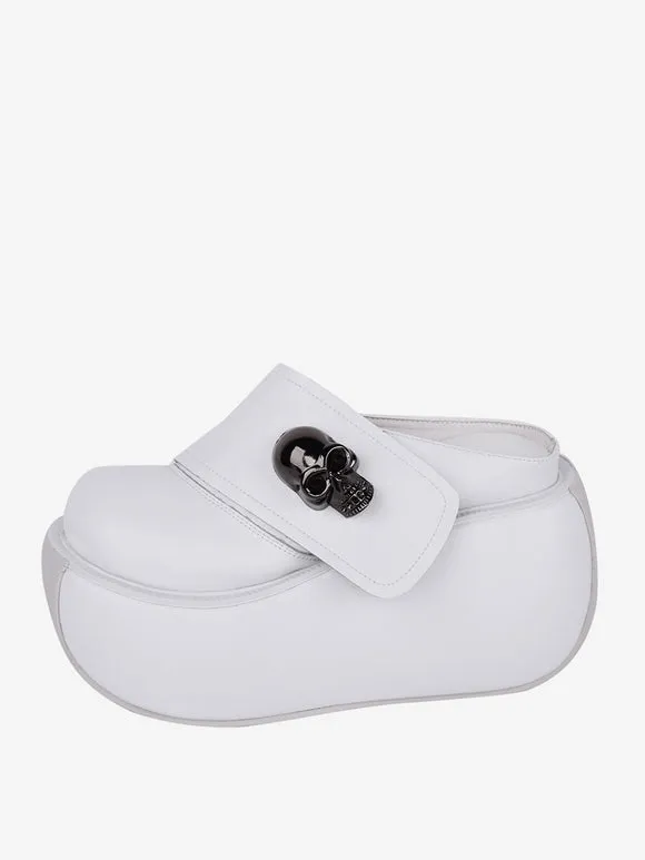 Gothic Lolita Sandals Metal Details Round Toe Skeleton PU Leather White Lolita Summer Shoes