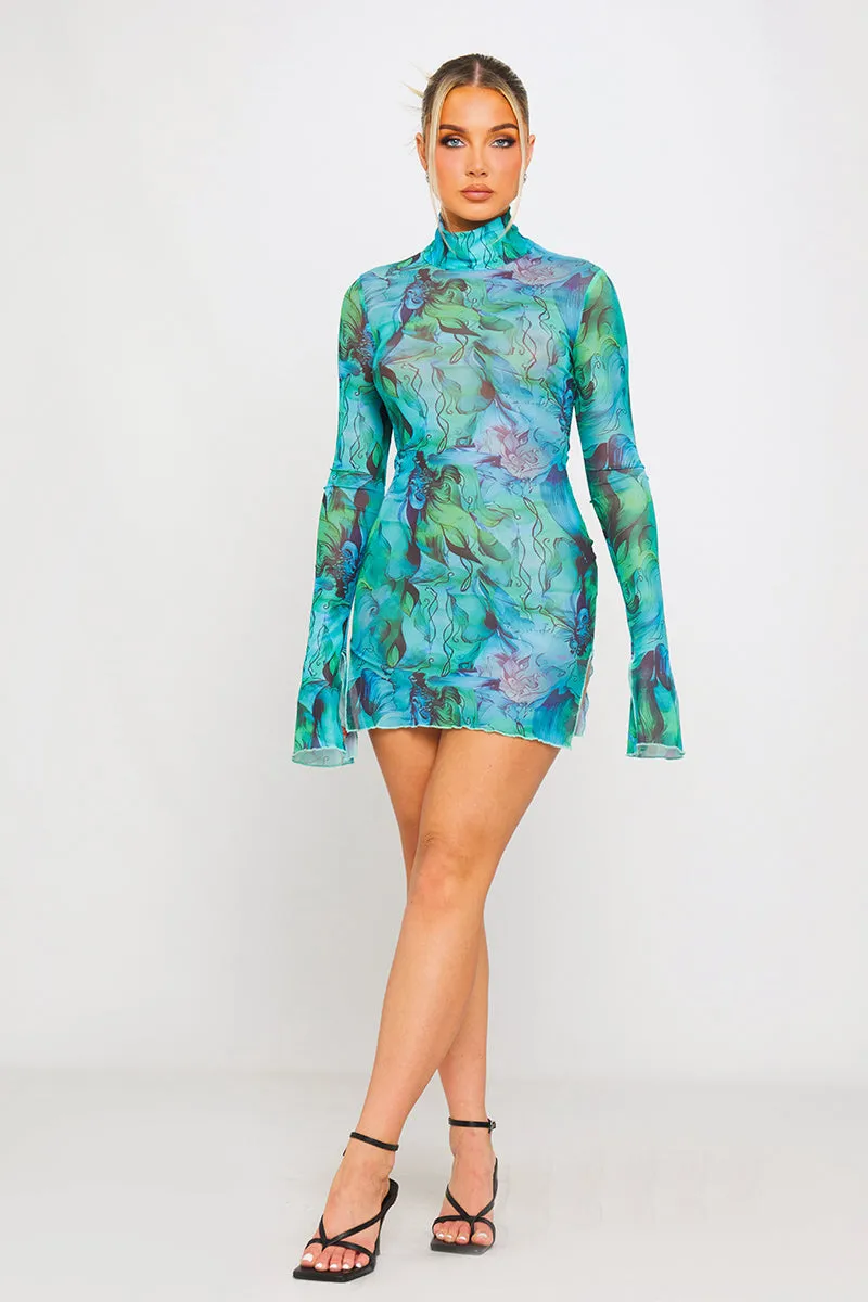 Green & Blue Sheer Mesh Mini Dress | Bold & Dreamy | Ethereal Chic