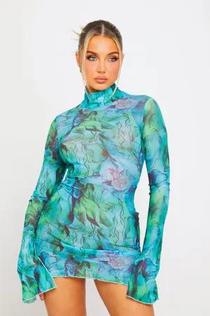 Green & Blue Sheer Mesh Mini Dress | Bold & Dreamy | Ethereal Chic
