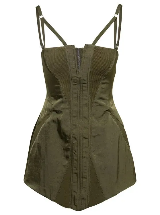 Green Fine Fork Mini Dress