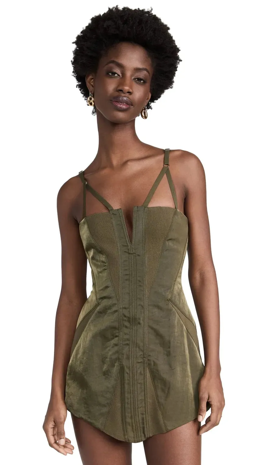Green Fine Fork Mini Dress