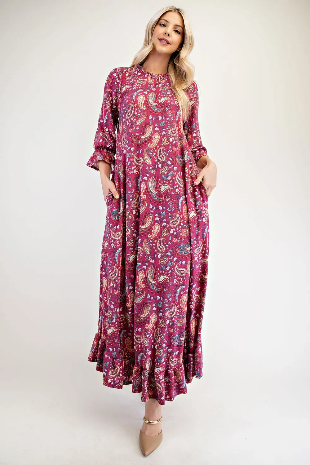Hazel Blues® |  Celeste Ruffle Hem Paisley Round Neck Dress