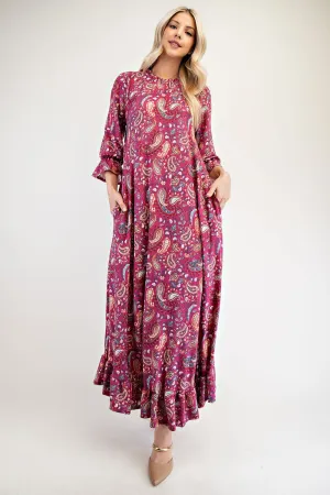 Hazel Blues® |  Celeste Ruffle Hem Paisley Round Neck Dress