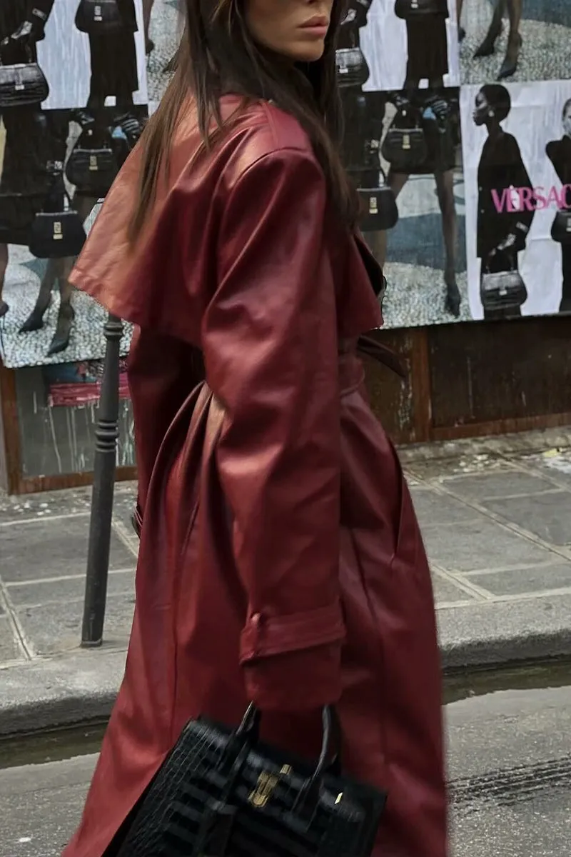 HCS1193 Oversized Leather Trench Coat Outerwear