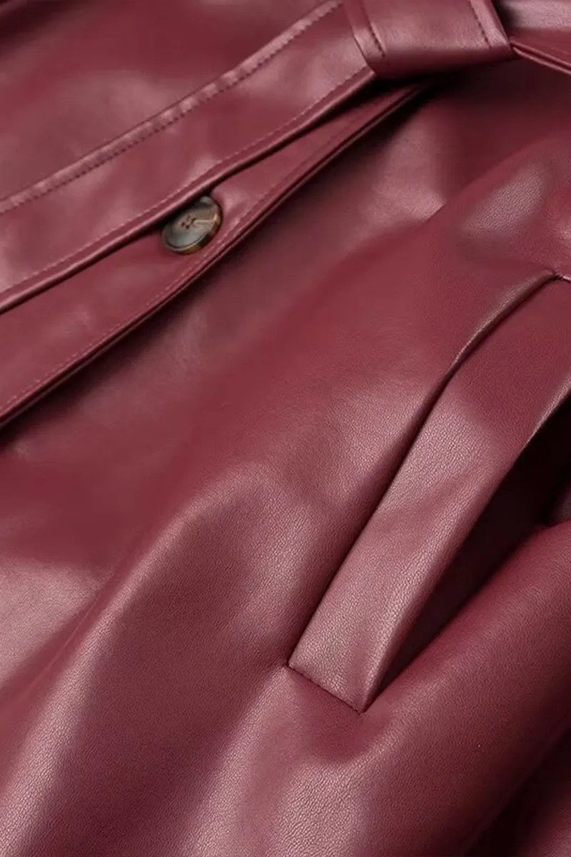 HCS1193 Oversized Leather Trench Coat Outerwear