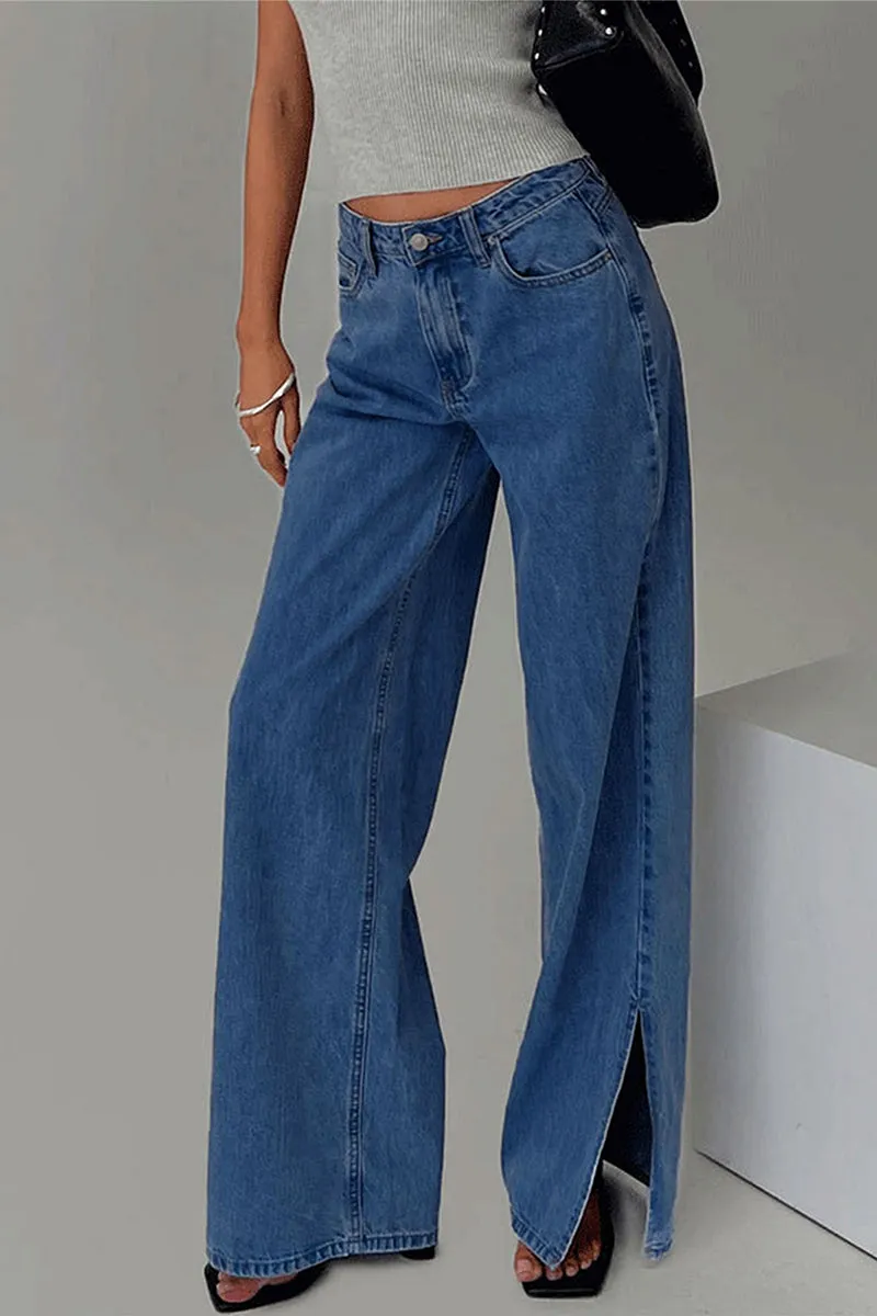 HPT1271 Side-Slit Wide-Leg Jeans Pant