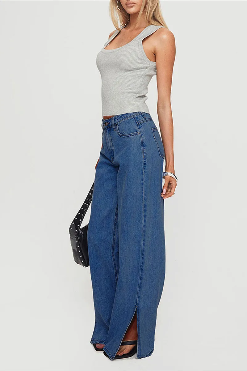 HPT1271 Side-Slit Wide-Leg Jeans Pant