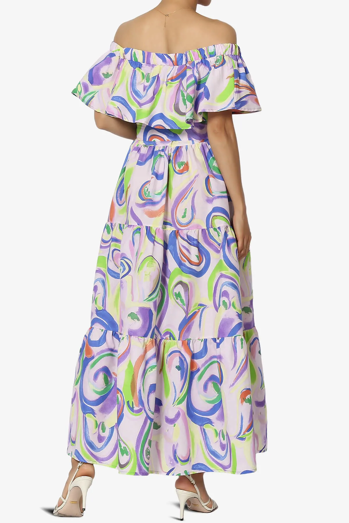 Kenny Ruffle Off Shoulder Floral Woven Long Dress in Dusty Lavender
