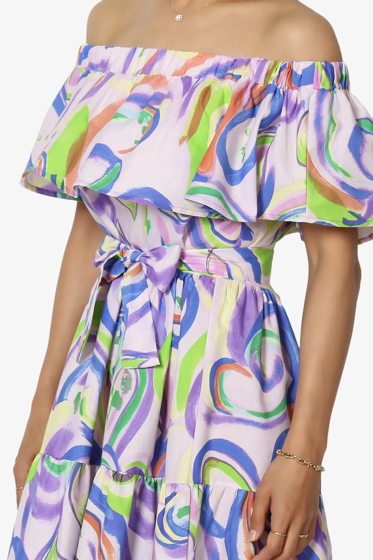 Kenny Ruffle Off Shoulder Floral Woven Long Dress in Dusty Lavender