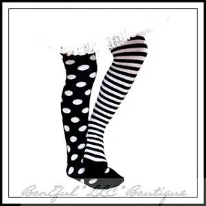 Knee Socks Kids 9-11 B&W Thin Stripe Soccer Sport Cheer Holiday