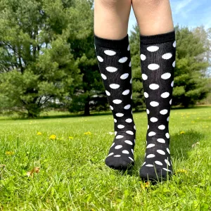 Knee Socks Kids 9-11 Sports B&W Black White Polka Dot