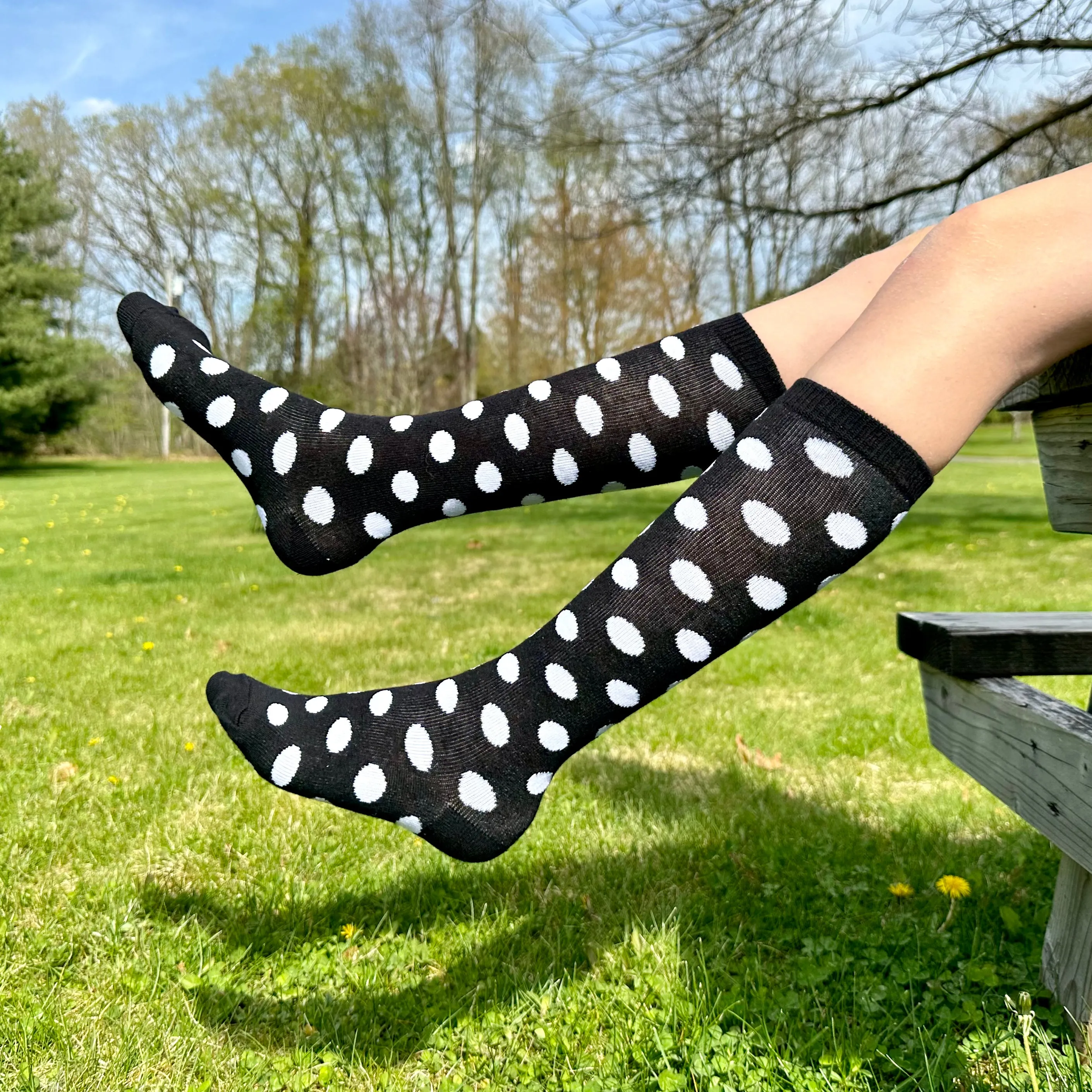 Knee Socks Kids 9-11 Sports B&W Black White Polka Dot