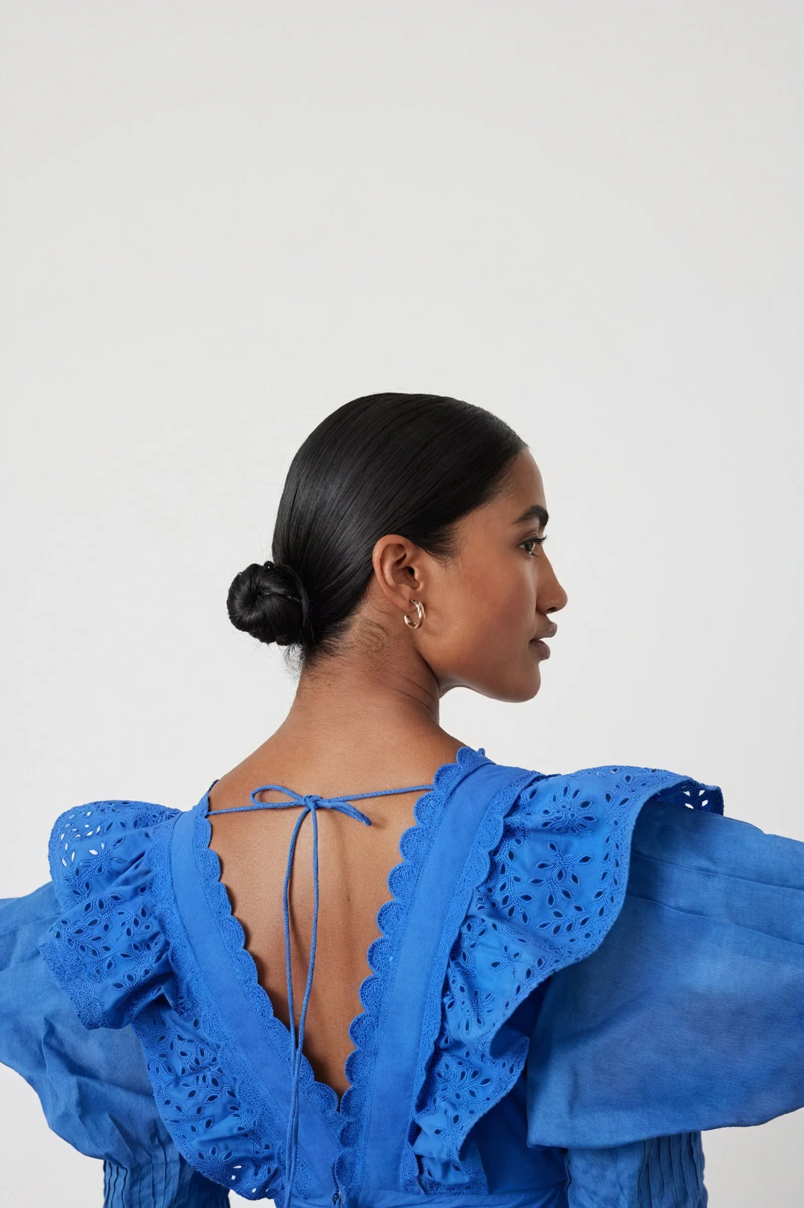 Laser-Cut Mini Dress with Oversized Collar