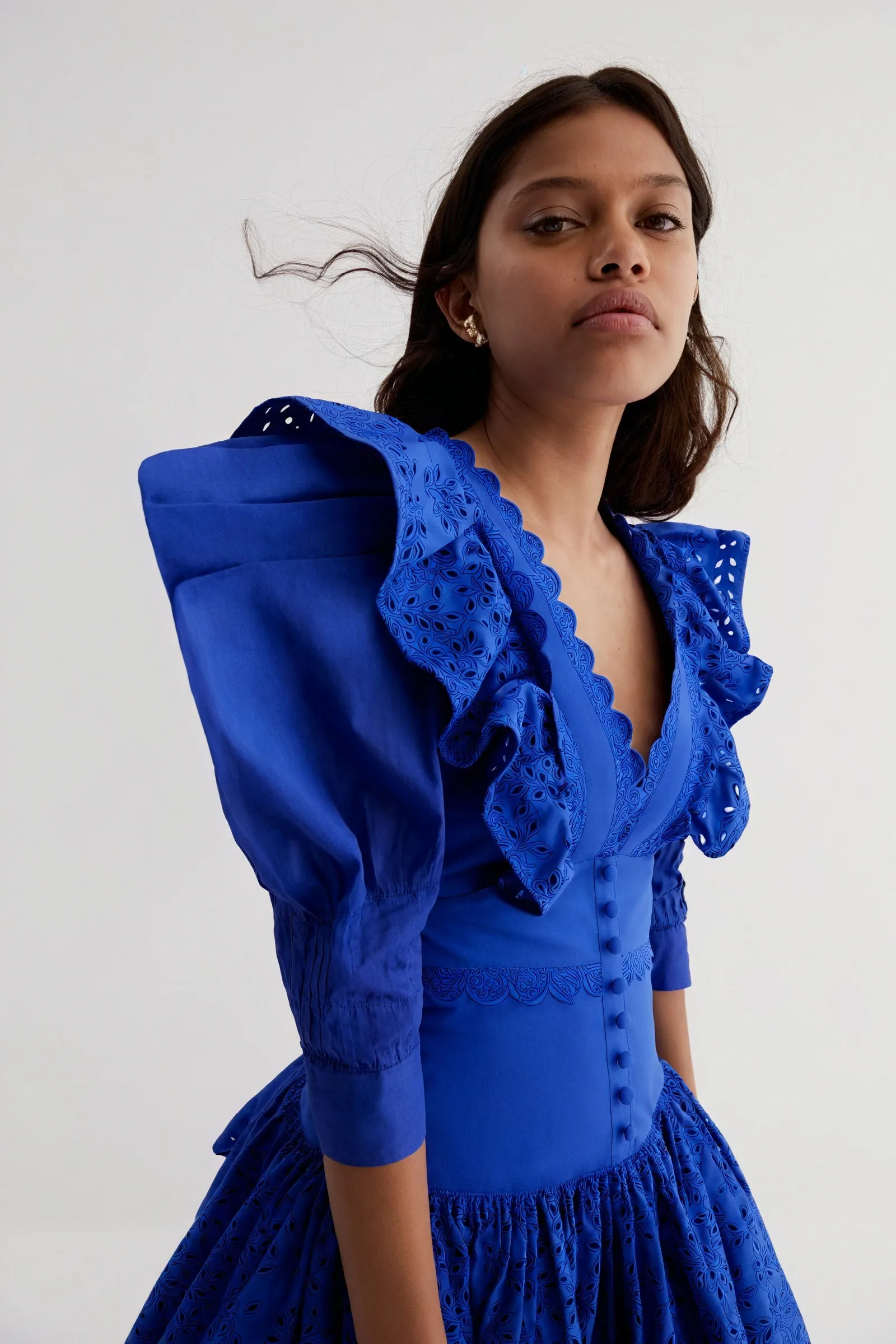 Laser-Cut Mini Dress with Oversized Collar