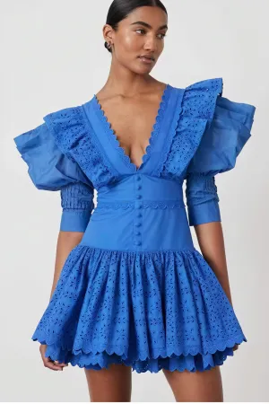 Laser-Cut Mini Dress with Oversized Collar