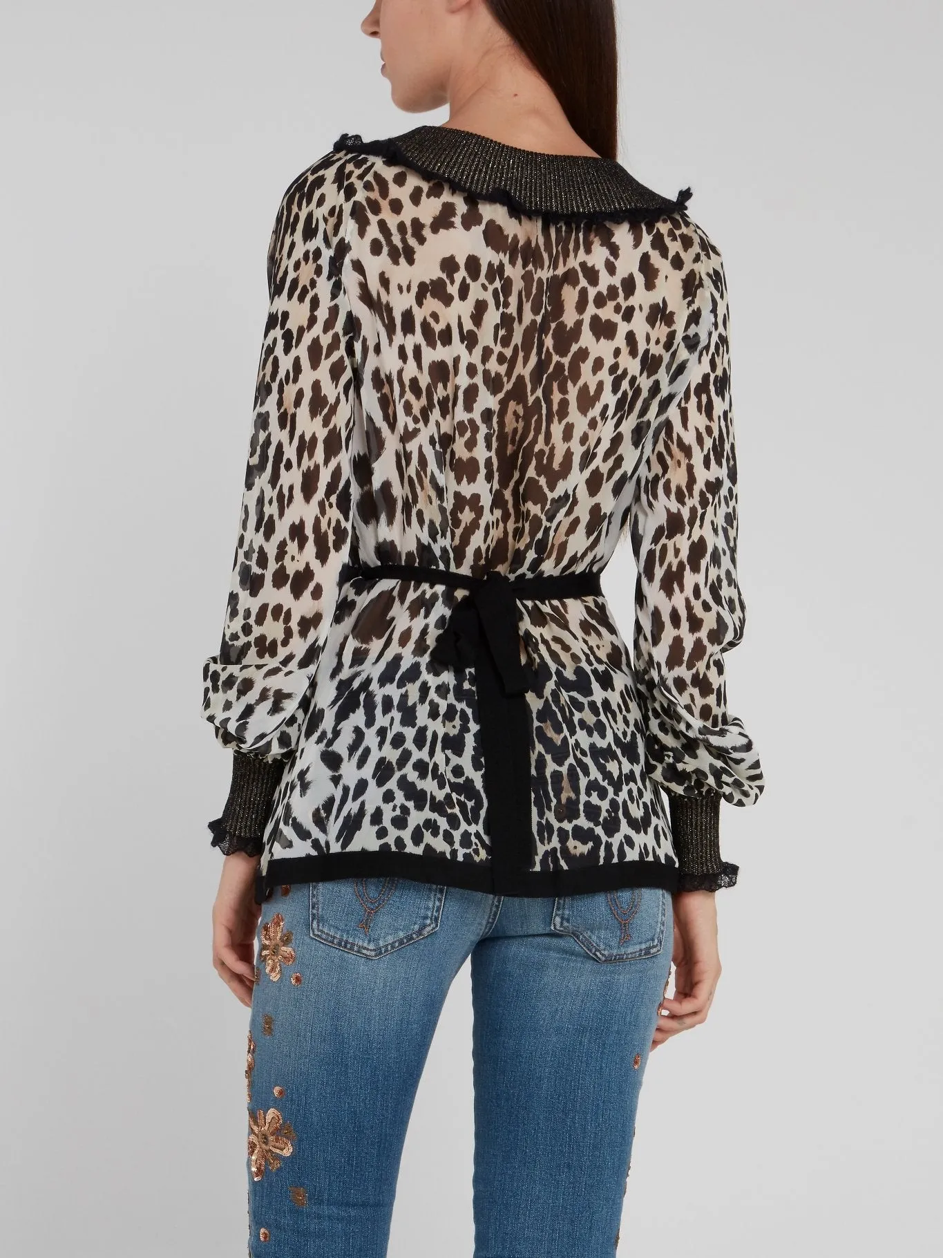 Leopard Print Glitter Ribbed Edge Shirt
