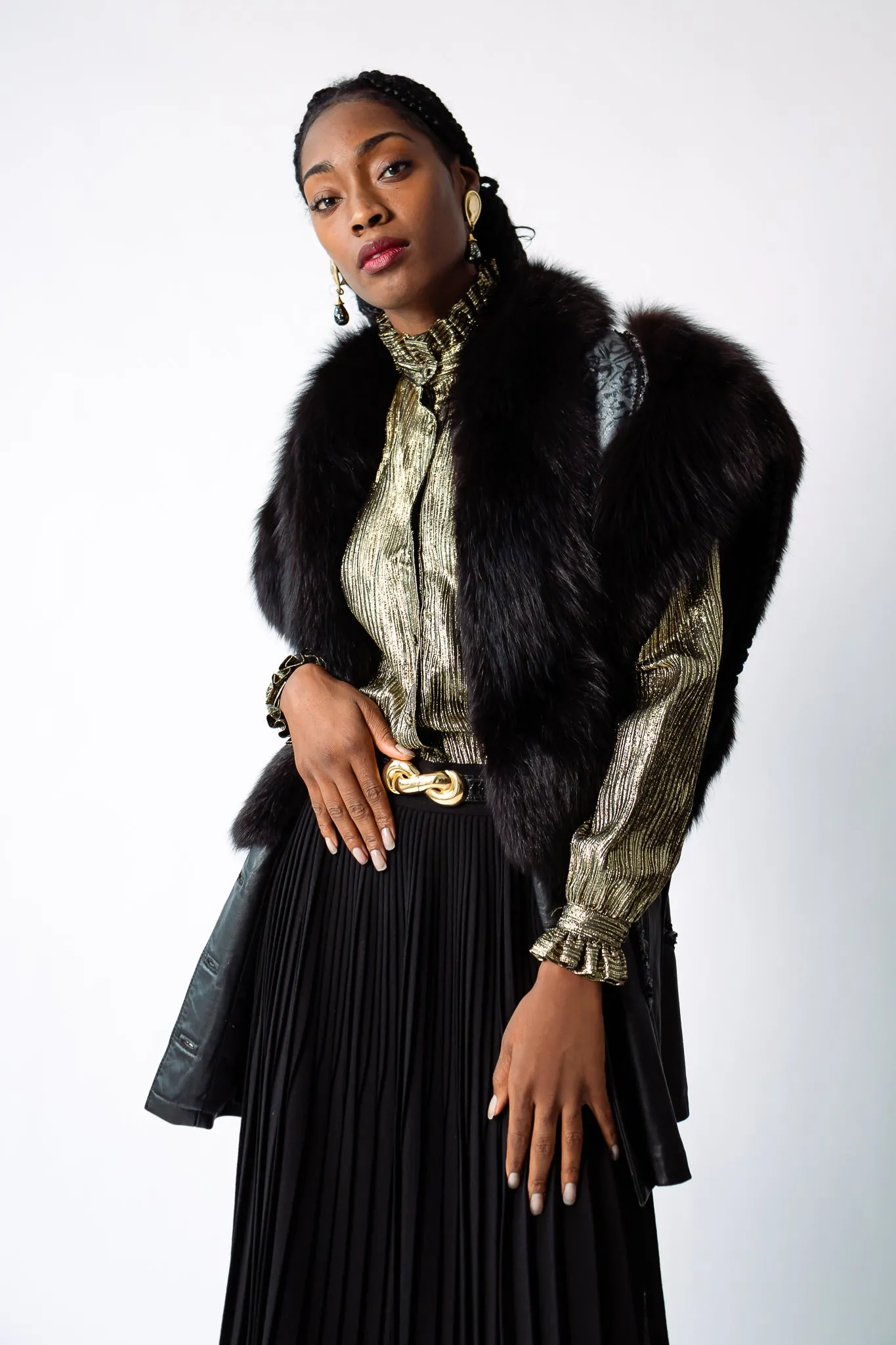 Long Leather & Fur Vest