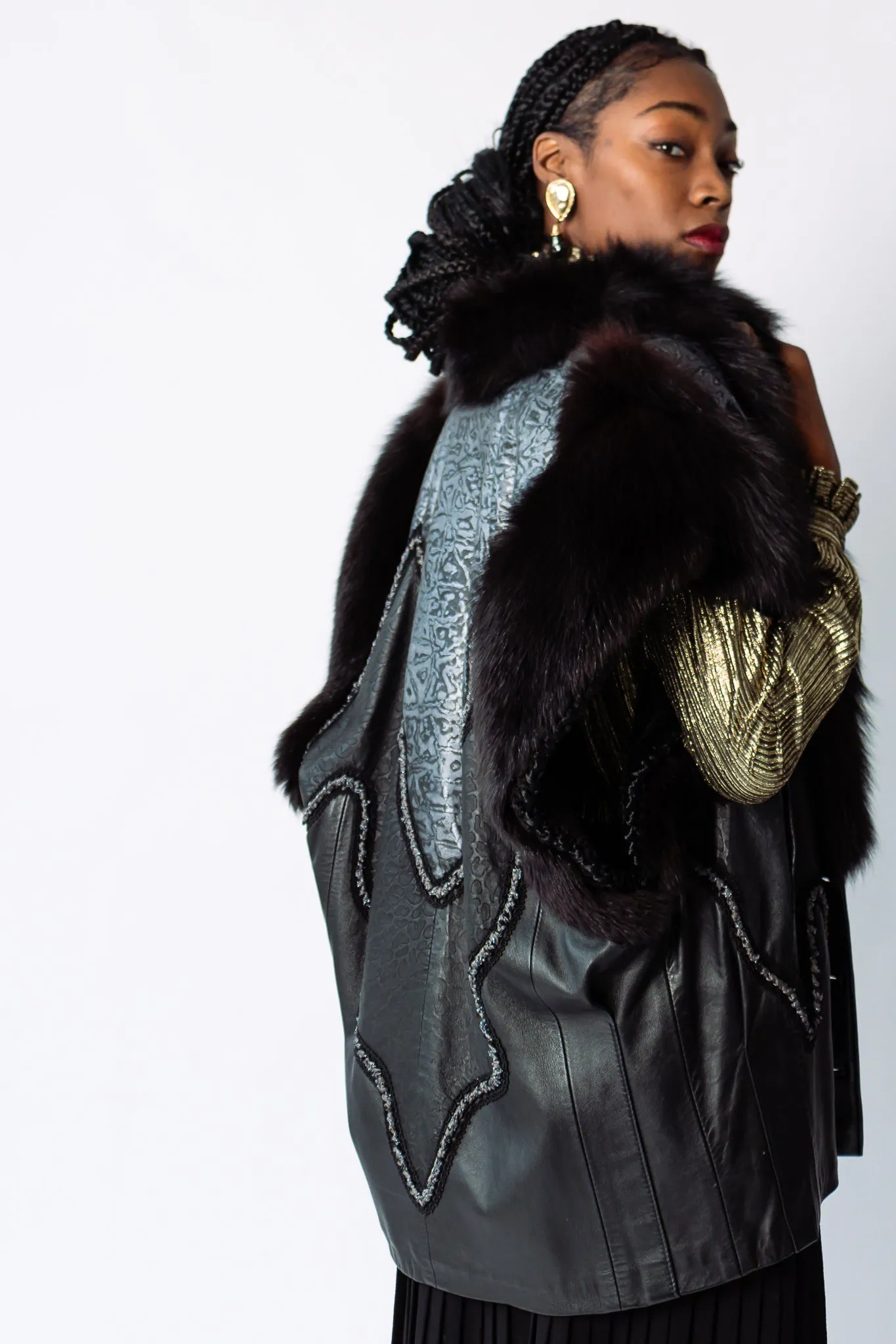 Long Leather & Fur Vest