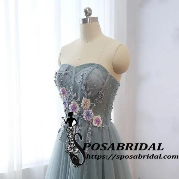 Long Sweetheart Unique Desigh Prom Dresses, Lace Tulle Bridesmaid Dresses for Wedding Party Guest Dress,WG326