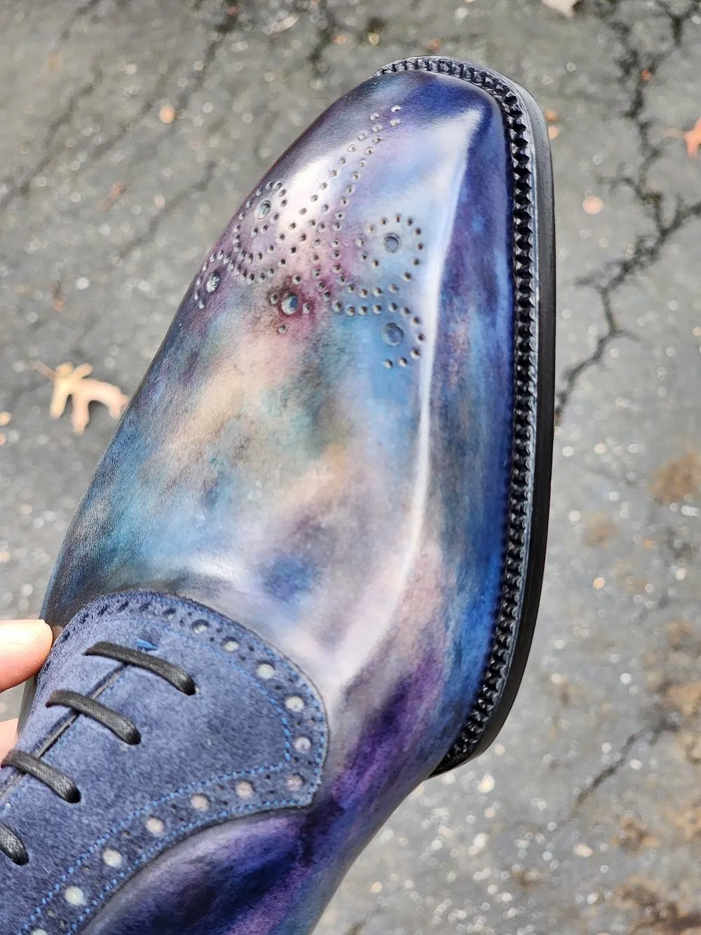 Luxury Addition - Blue Leather And Suede Isolde Brogue Patina Finish Oxfords - Formal Shoes