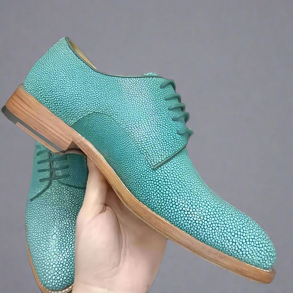 Luxury Edition - Authentic Real Stingray Skin Men's Luxury Green Party Dress Shoes Genuine Exotic Leather Handmade Male Lace-up GOODYEAR Oxfords - Formal Shoes