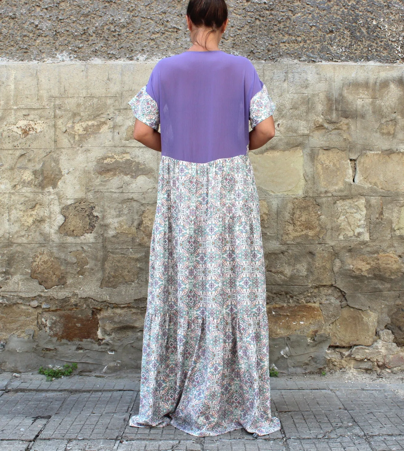 Maxi Dress, Summer Boho Dress, Summer Maxi Dress, Bohemian Maxi Dress, Boho Maternity Dress, Short Sleeve Flounce Dress