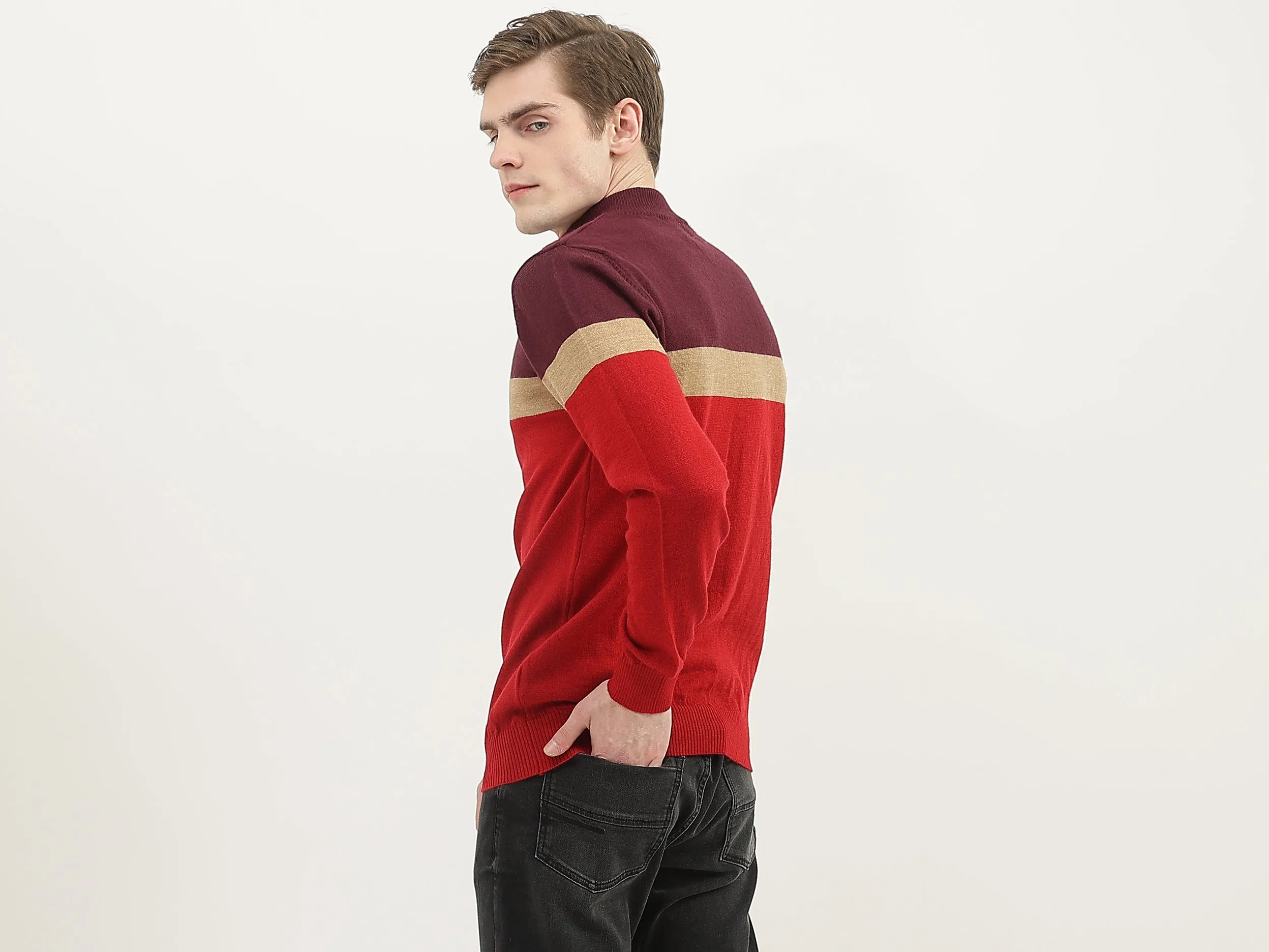 Men Colorblock High Neck Sweater
