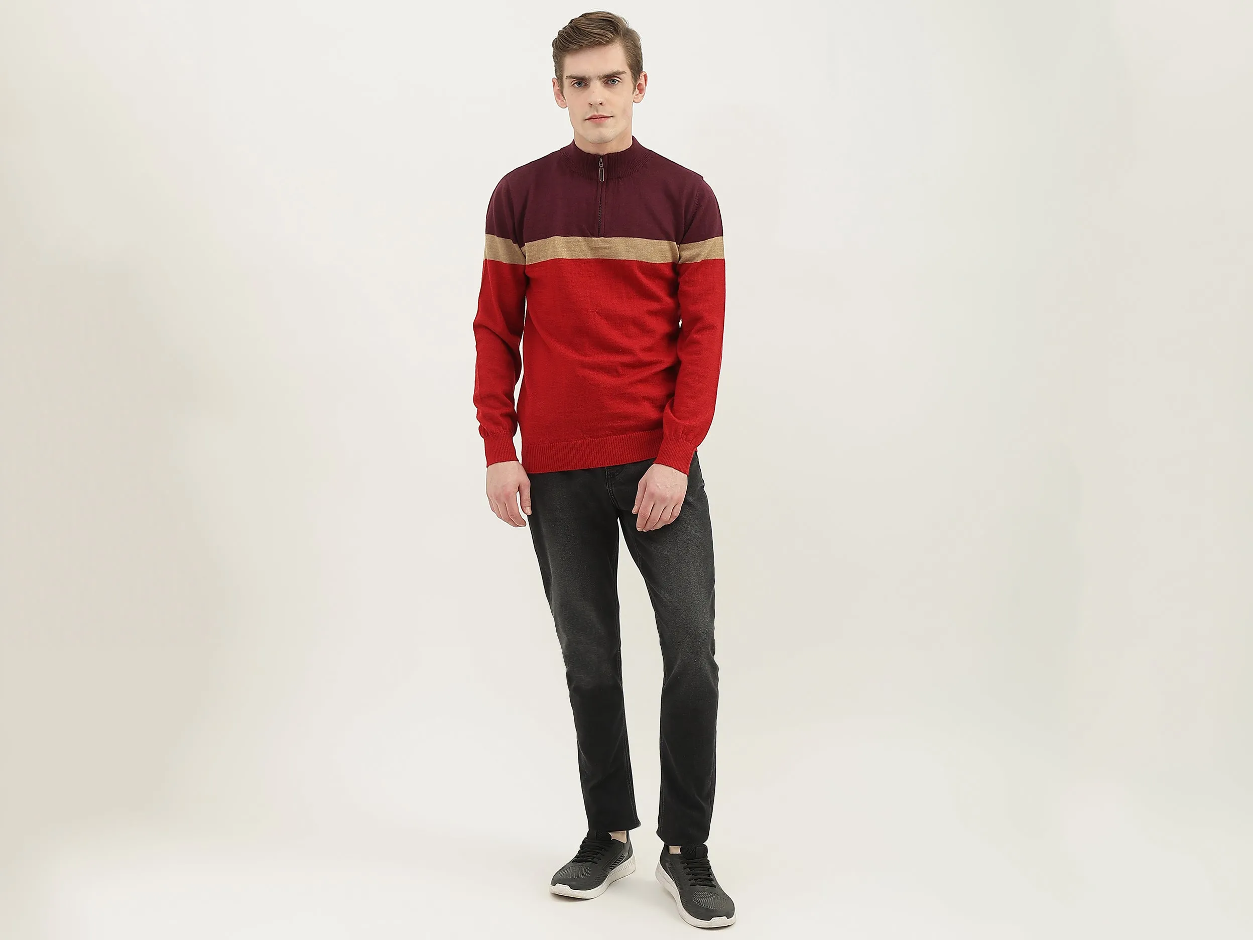 Men Colorblock High Neck Sweater