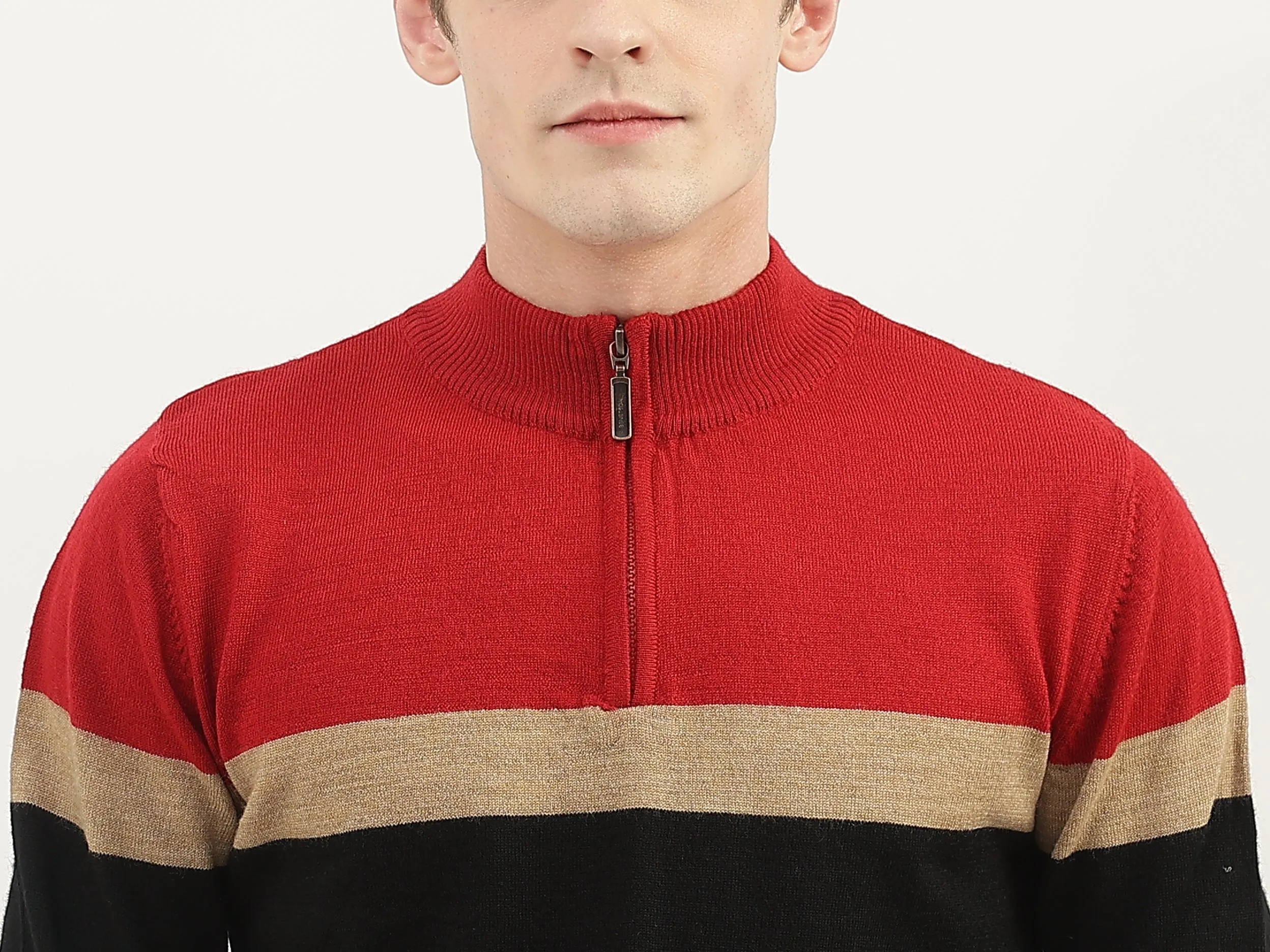 Men Colorblock High Neck Sweater