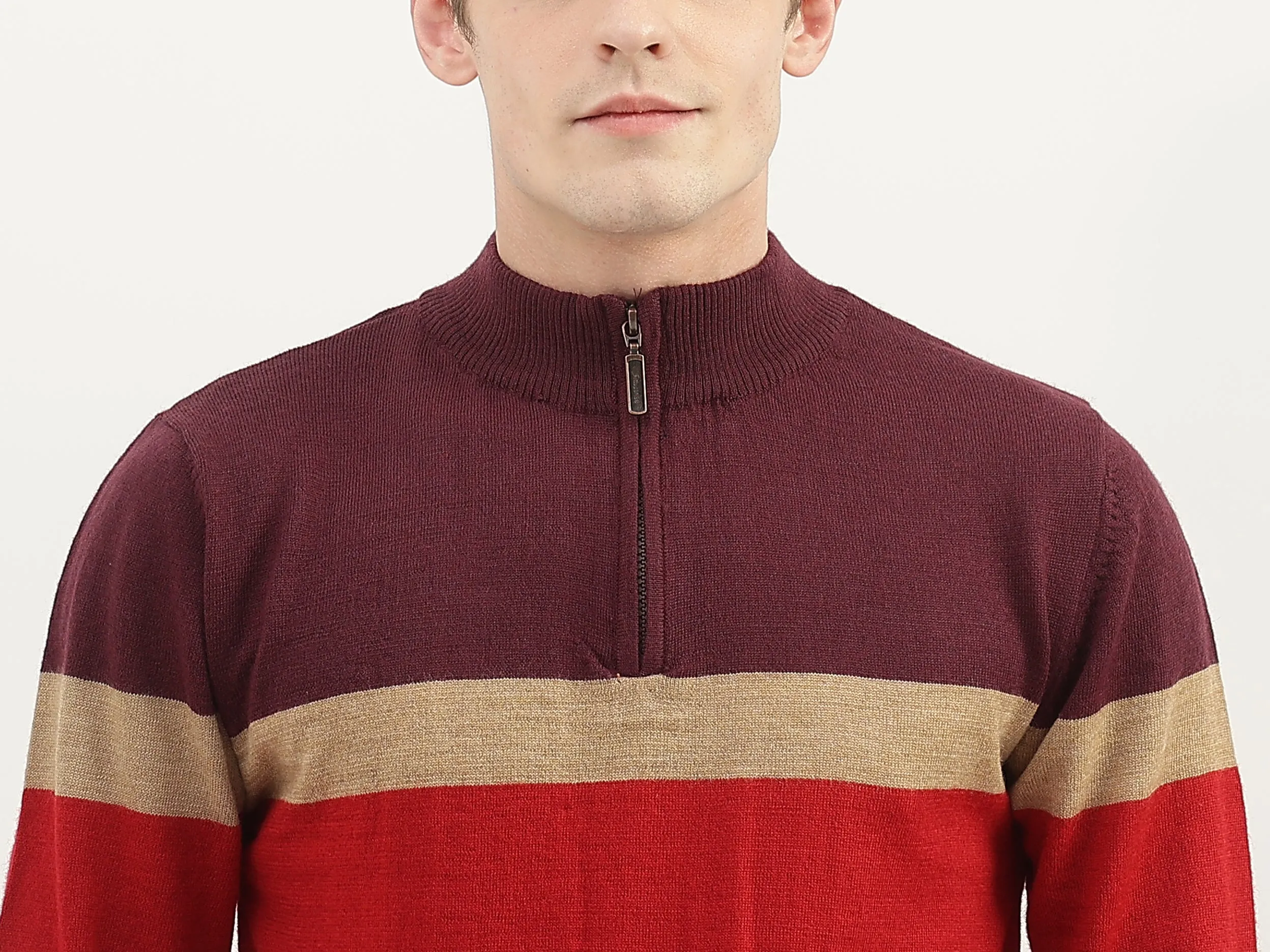 Men Colorblock High Neck Sweater