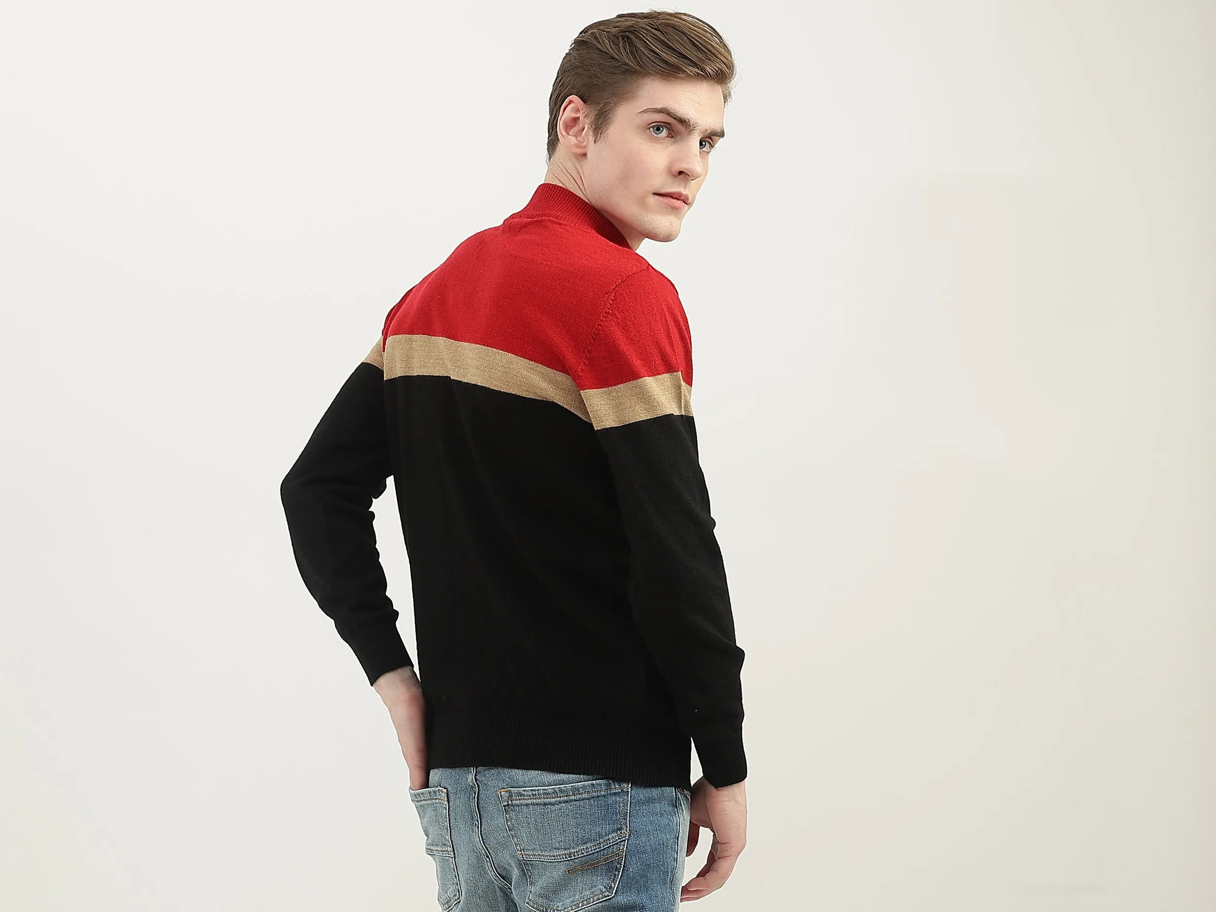 Men Colorblock High Neck Sweater