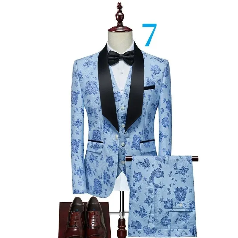 Men's Floral Patterned Suit with Notch Lapel