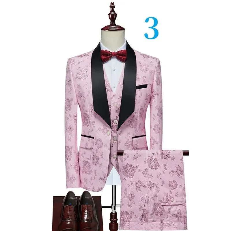 Men's Floral Patterned Suit with Notch Lapel
