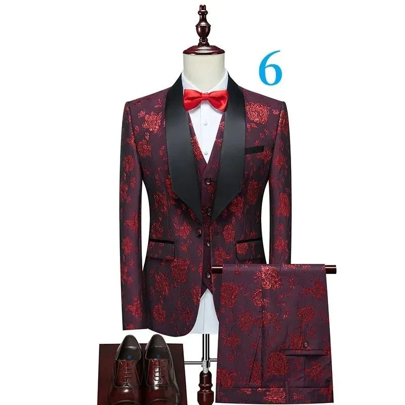 Men's Floral Patterned Suit with Notch Lapel