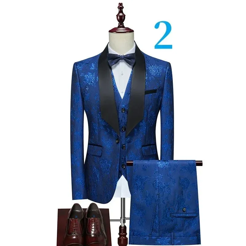 Men's Floral Patterned Suit with Notch Lapel