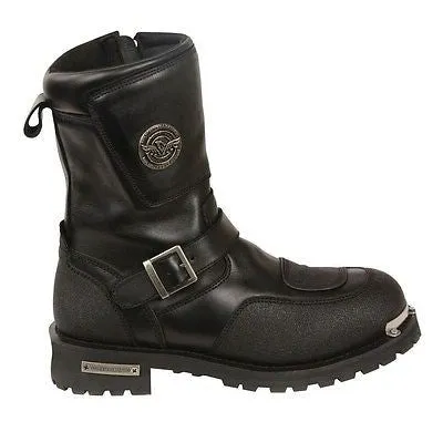 MEN'S MOTORBIKE LEATHER STRAP BOOT W/REFLECTIVE PIPING & GEAR SHIFT PROTECTION