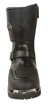 MEN'S MOTORBIKE LEATHER STRAP BOOT W/REFLECTIVE PIPING & GEAR SHIFT PROTECTION
